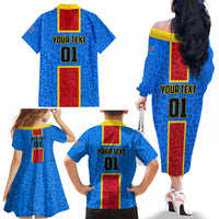 DR Congo Football Family Matching Off Shoulder Long Sleeve Dress and Hawaiian Shirt Go Les Leopards - Wonder Print Shop