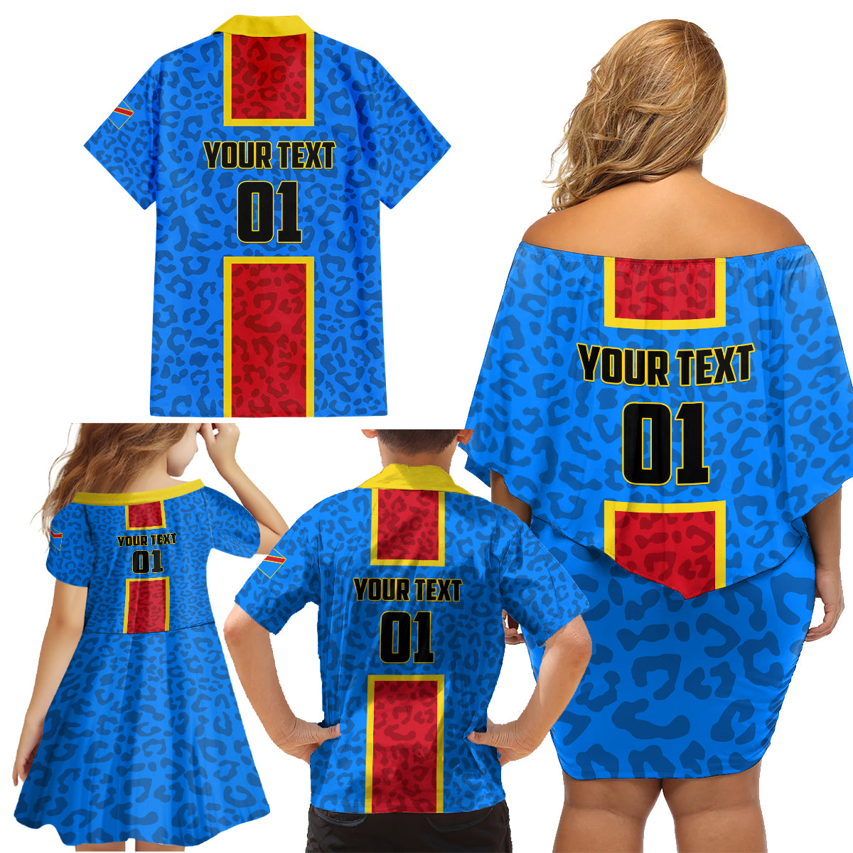 DR Congo Football Family Matching Off Shoulder Short Dress and Hawaiian Shirt Go Les Leopards - Wonder Print Shop