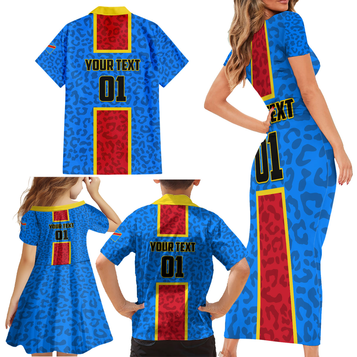 DR Congo Football Family Matching Short Sleeve Bodycon Dress and Hawaiian Shirt Go Les Leopards - Wonder Print Shop