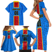 DR Congo Football Family Matching Short Sleeve Bodycon Dress and Hawaiian Shirt Go Les Leopards - Wonder Print Shop