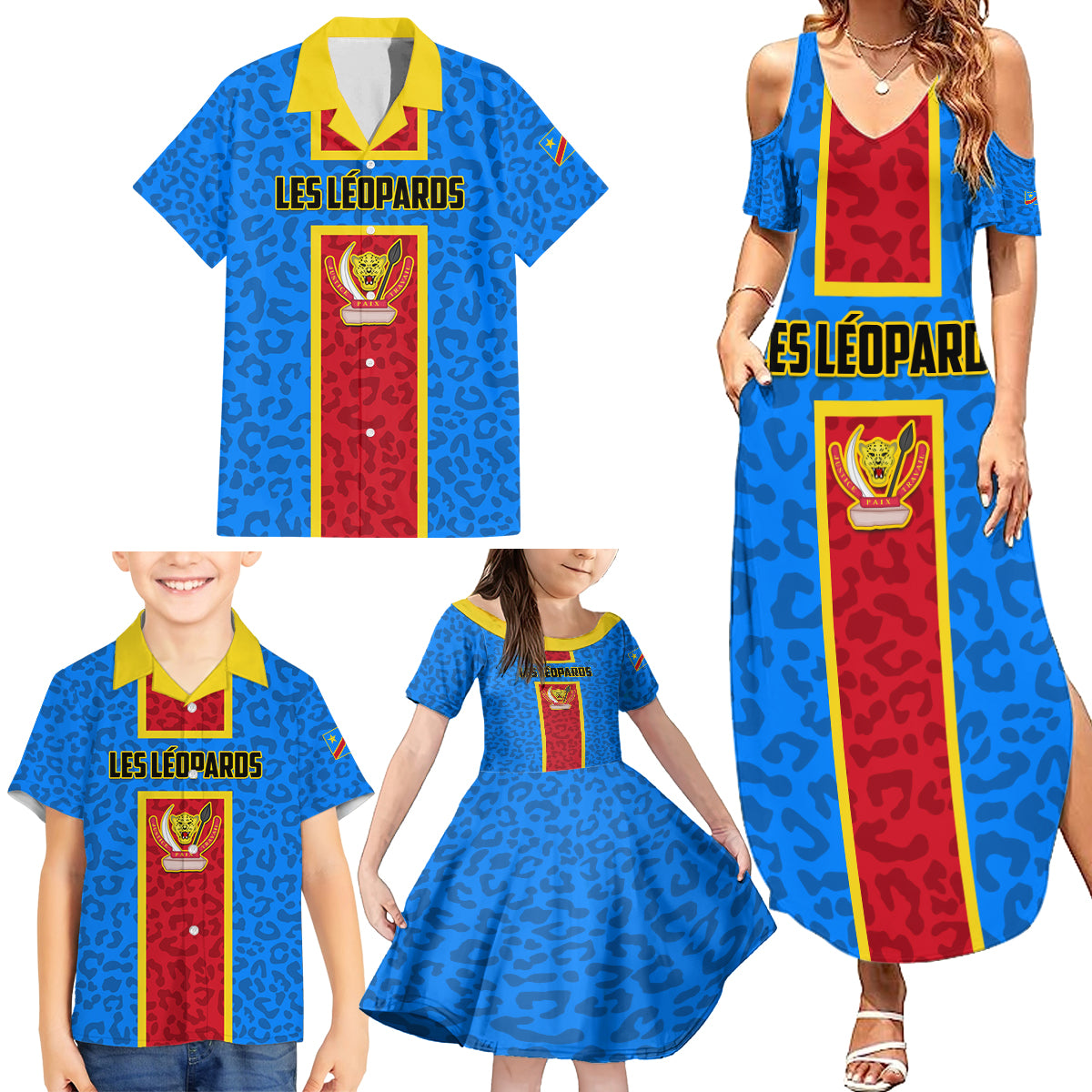 DR Congo Football Family Matching Summer Maxi Dress and Hawaiian Shirt Go Les Leopards - Wonder Print Shop