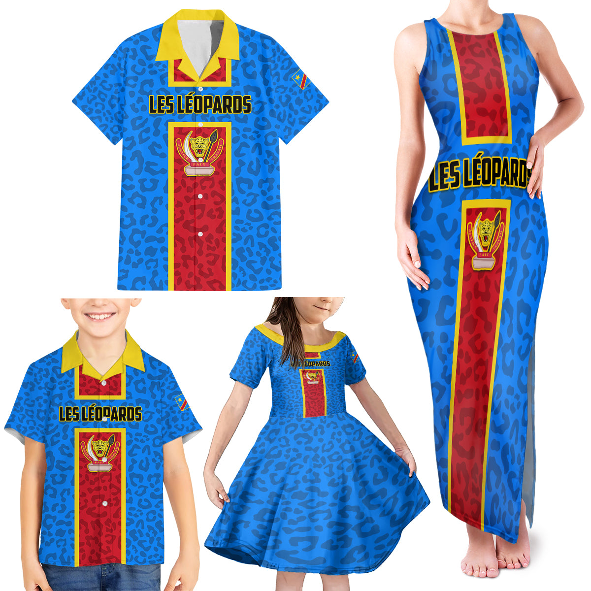 DR Congo Football Family Matching Tank Maxi Dress and Hawaiian Shirt Go Les Leopards - Wonder Print Shop