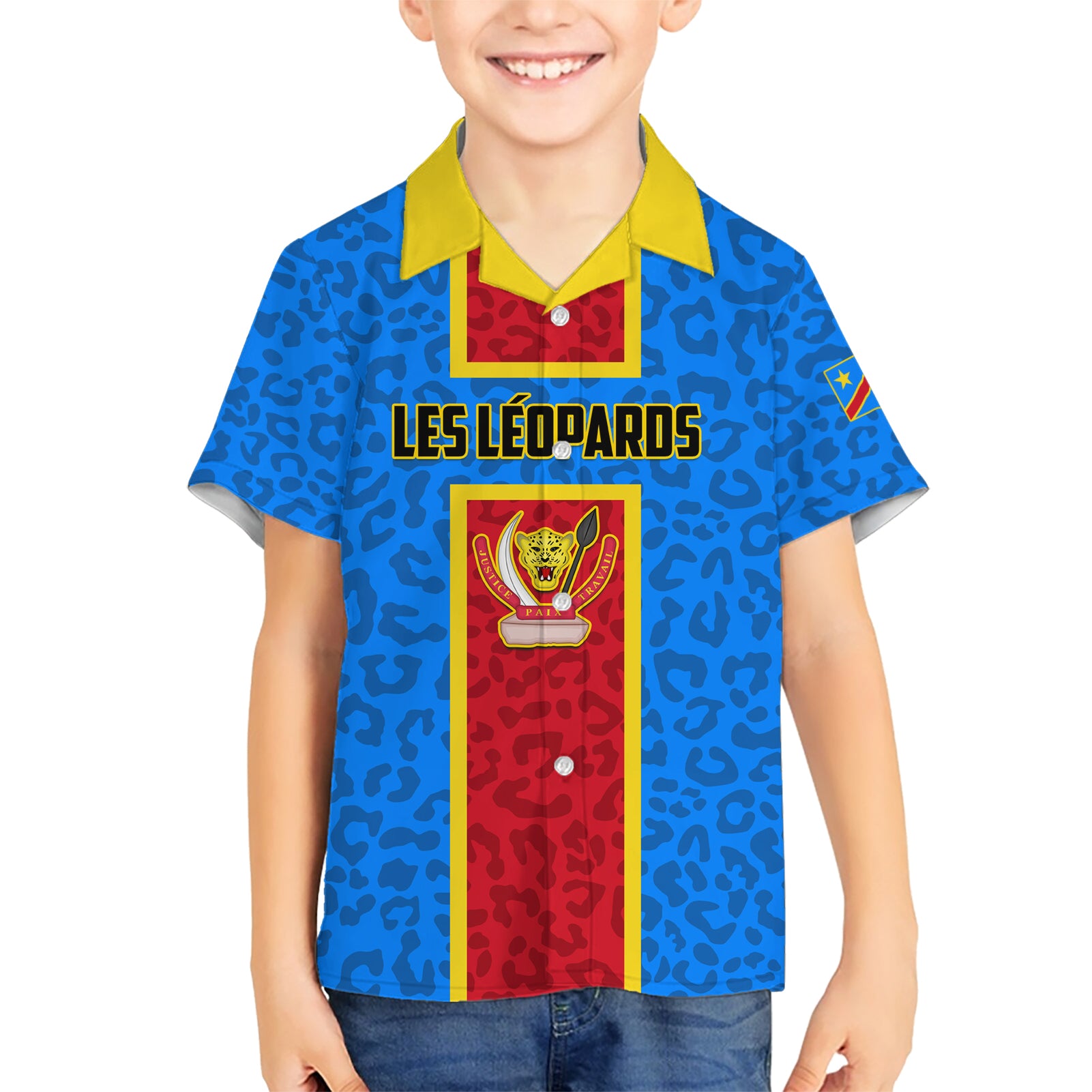 DR Congo Football Kid Hawaiian Shirt Go Les Leopards - Wonder Print Shop