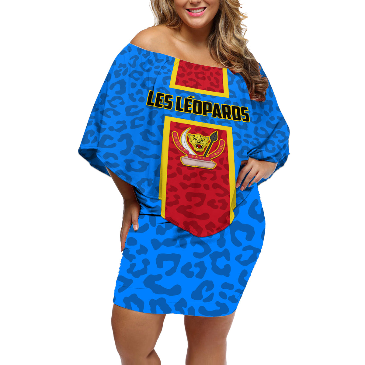 DR Congo Football Off Shoulder Short Dress Go Les Leopards - Wonder Print Shop