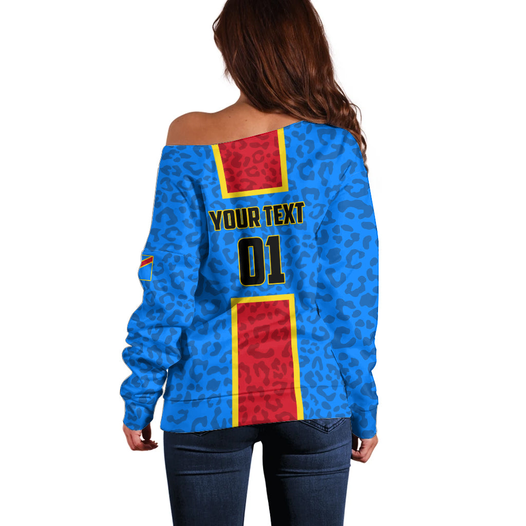 DR Congo Football Off Shoulder Sweater Go Les Leopards - Wonder Print Shop