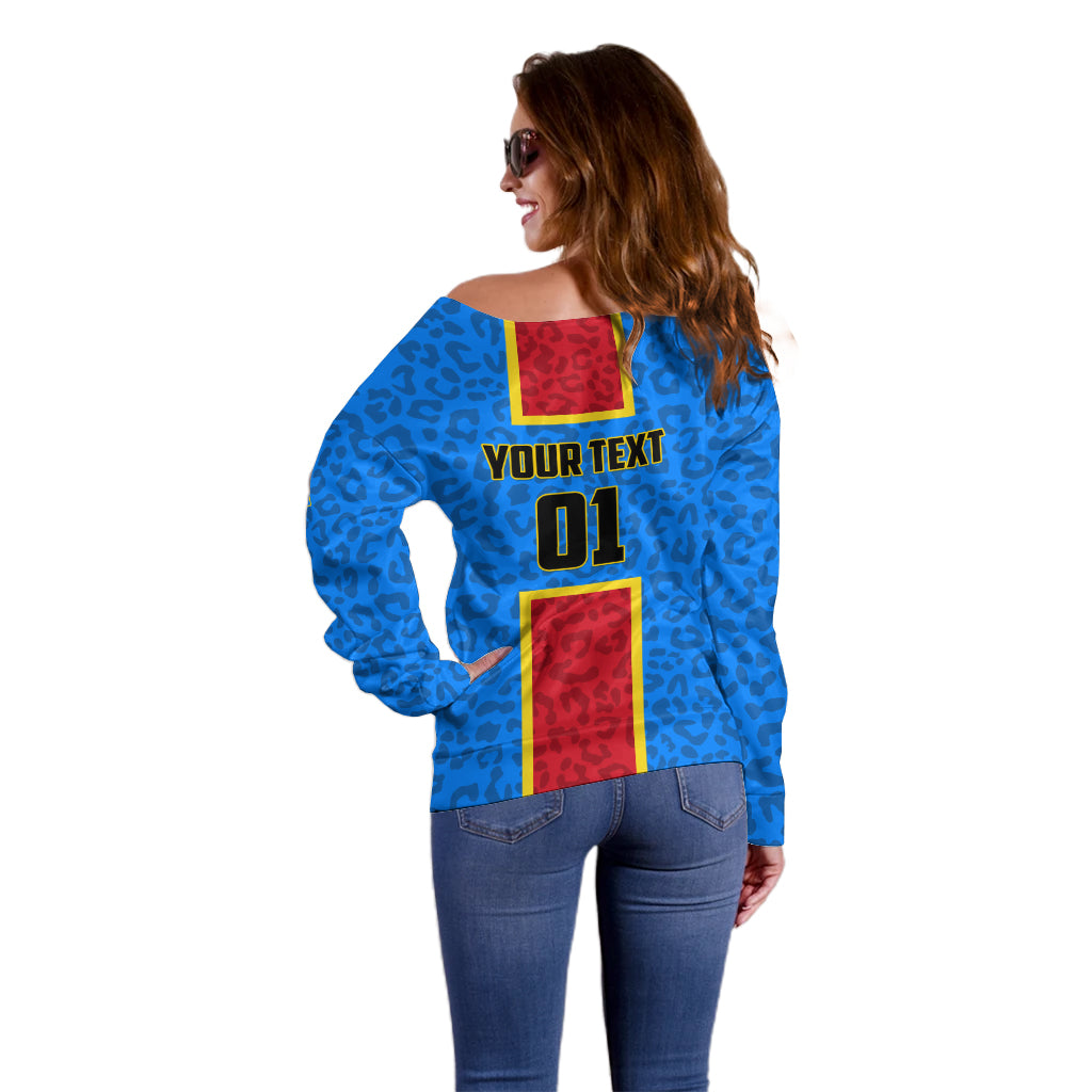 DR Congo Football Off Shoulder Sweater Go Les Leopards - Wonder Print Shop