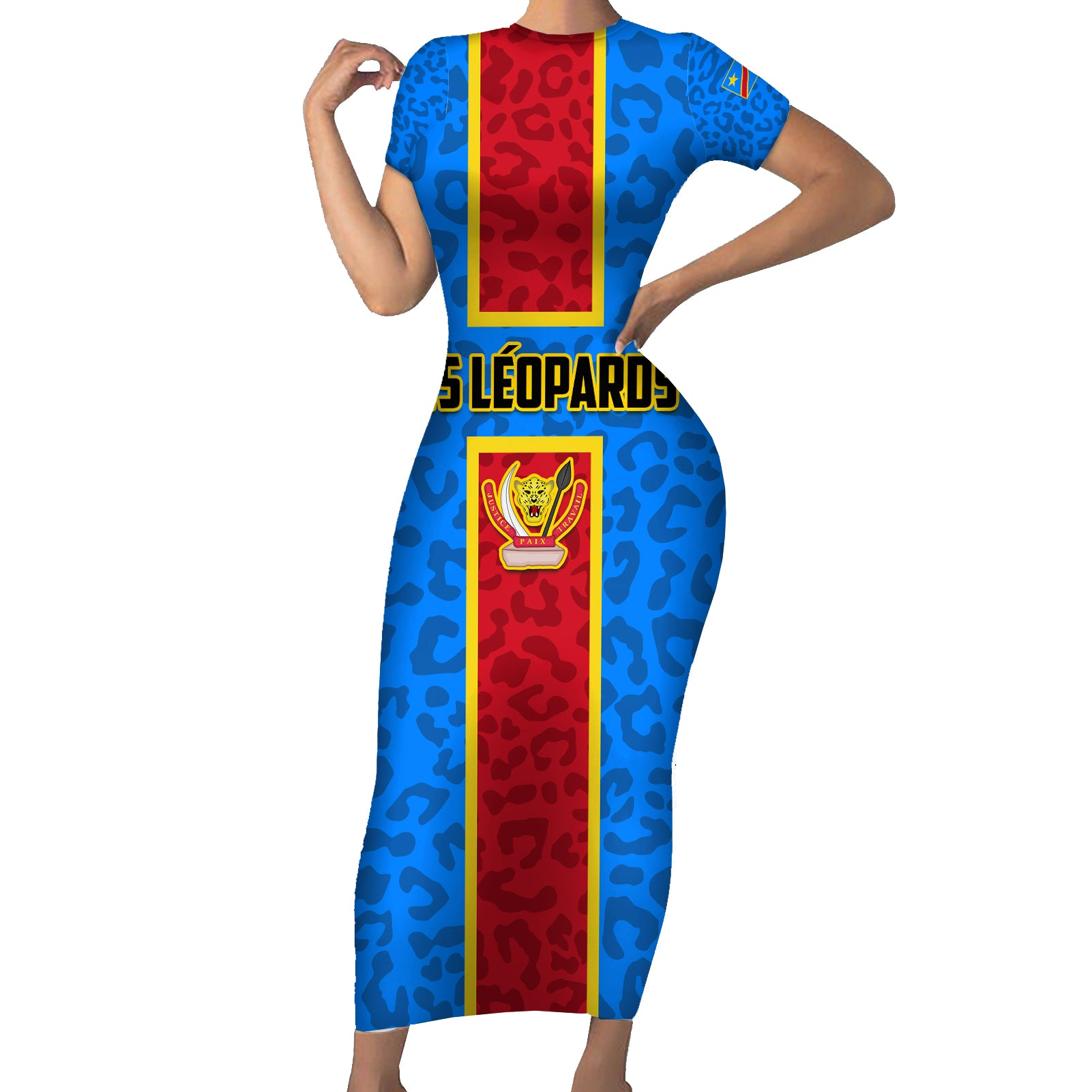 DR Congo Football Short Sleeve Bodycon Dress Go Les Leopards - Wonder Print Shop