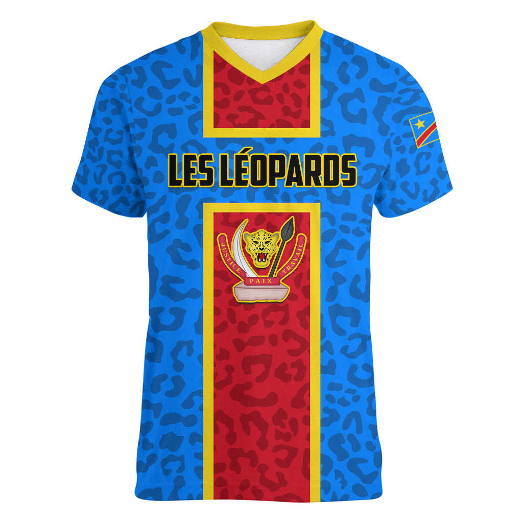 DR Congo Football Women V Neck T Shirt Go Les Leopards - Wonder Print Shop