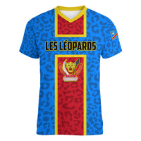 DR Congo Football Women V Neck T Shirt Go Les Leopards - Wonder Print Shop