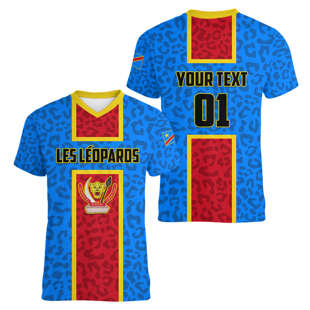 DR Congo Football Women V Neck T Shirt Go Les Leopards - Wonder Print Shop