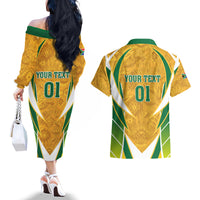 South Africa Soccer Couples Matching Off The Shoulder Long Sleeve Dress and Hawaiian Shirt Come On Bafana Bafana - Wonder Print Shop