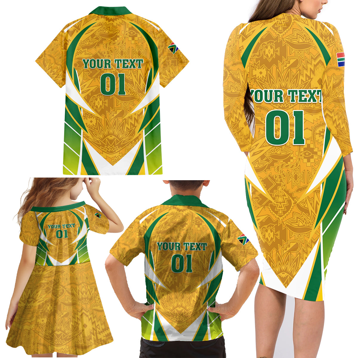 South Africa Soccer Family Matching Long Sleeve Bodycon Dress and Hawaiian Shirt Come On Bafana Bafana - Wonder Print Shop