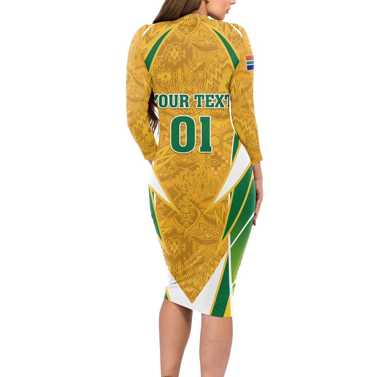 South Africa Soccer Long Sleeve Bodycon Dress Come On Bafana Bafana - Wonder Print Shop