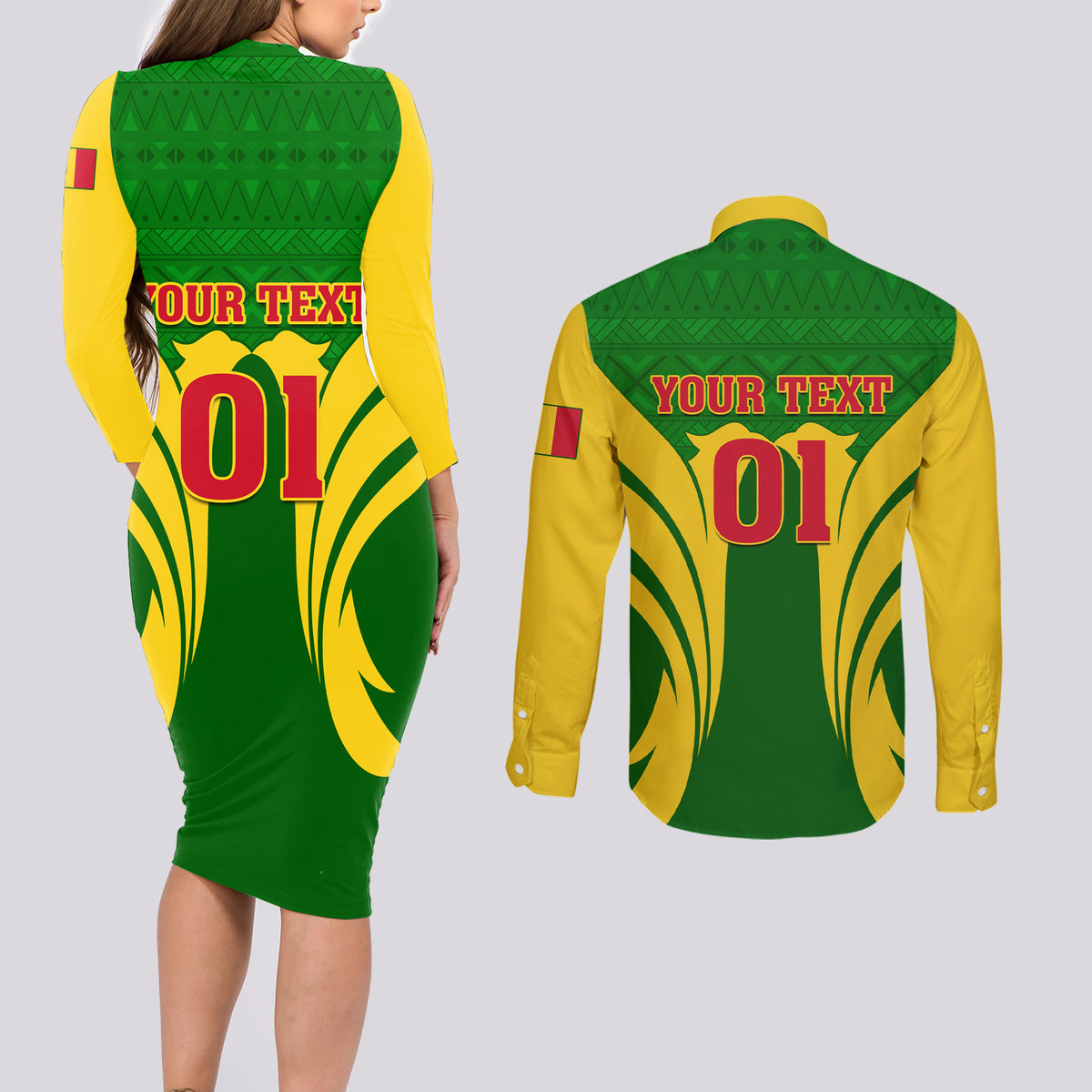 Mali Football Couples Matching Long Sleeve Bodycon Dress and Long Sleeve Button Shirt Tous Derriere Les Aigles Du Mali - Wonder Print Shop