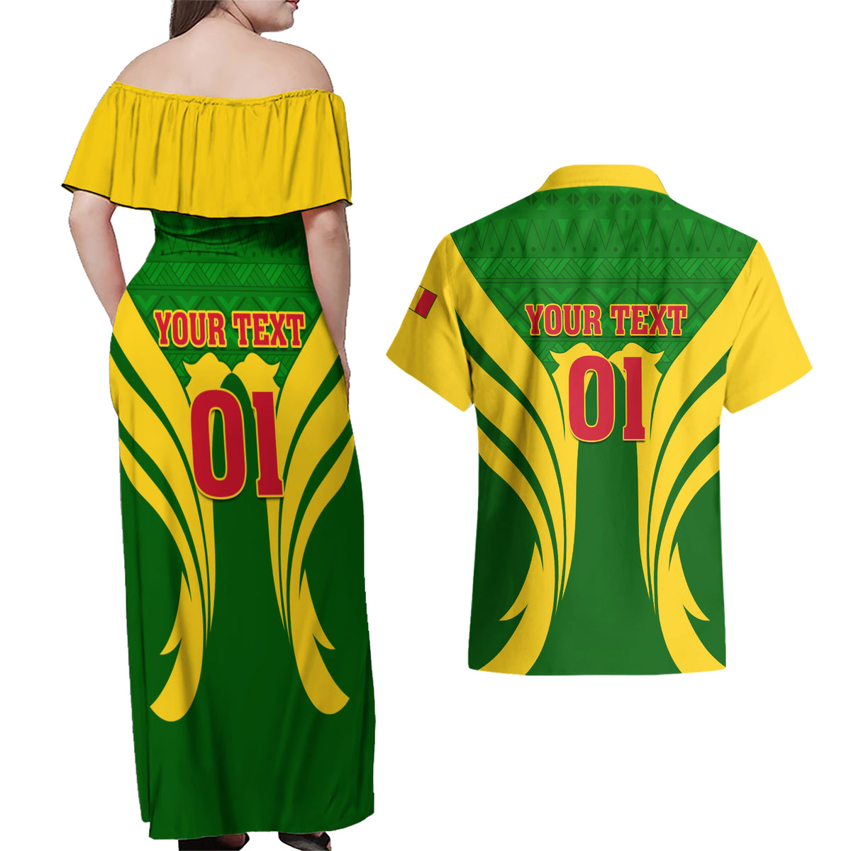 Mali Football Couples Matching Off Shoulder Maxi Dress and Hawaiian Shirt Tous Derriere Les Aigles Du Mali - Wonder Print Shop