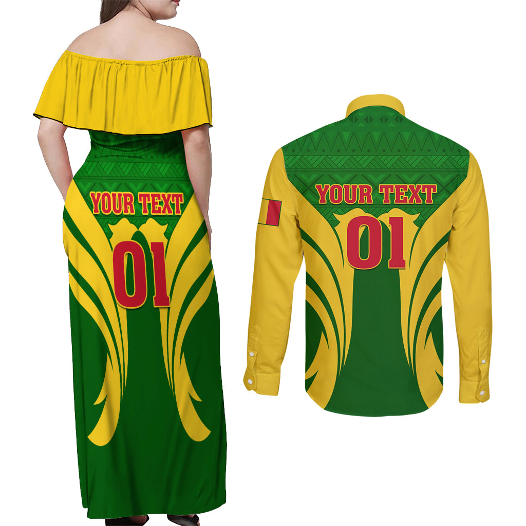 Mali Football Couples Matching Off Shoulder Maxi Dress and Long Sleeve Button Shirt Tous Derriere Les Aigles Du Mali - Wonder Print Shop