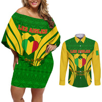 Mali Football Couples Matching Off Shoulder Short Dress and Long Sleeve Button Shirt Tous Derriere Les Aigles Du Mali - Wonder Print Shop