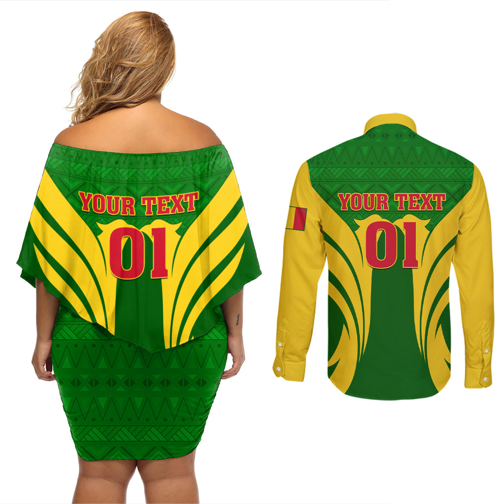 Mali Football Couples Matching Off Shoulder Short Dress and Long Sleeve Button Shirt Tous Derriere Les Aigles Du Mali - Wonder Print Shop