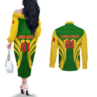 Mali Football Couples Matching Off The Shoulder Long Sleeve Dress and Long Sleeve Button Shirt Tous Derriere Les Aigles Du Mali