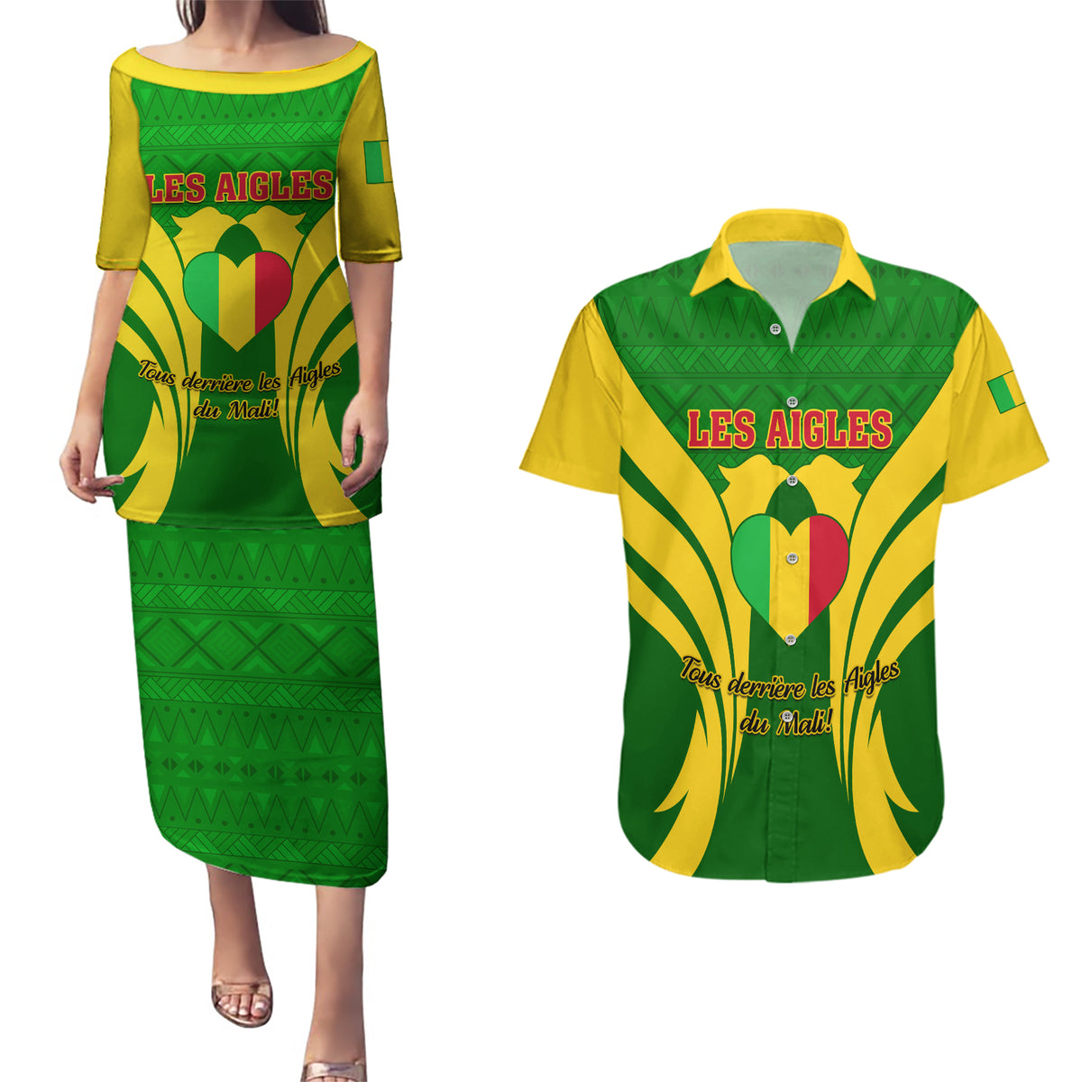 Mali Football Couples Matching Puletasi and Hawaiian Shirt Tous Derriere Les Aigles Du Mali - Wonder Print Shop