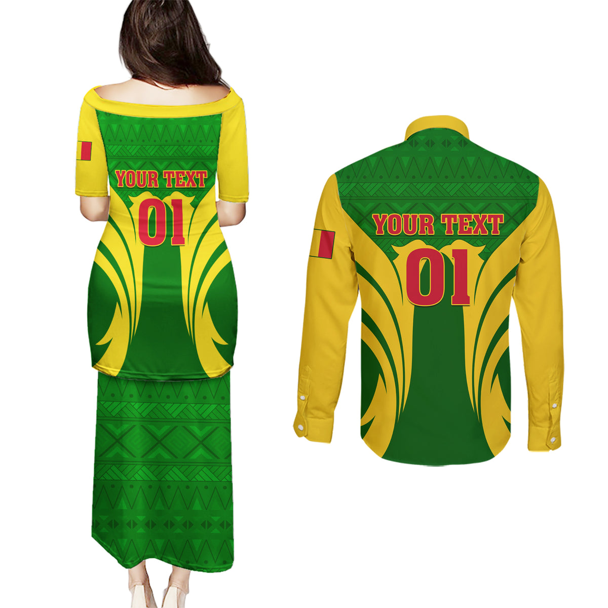 Mali Football Couples Matching Puletasi and Long Sleeve Button Shirt Tous Derriere Les Aigles Du Mali - Wonder Print Shop