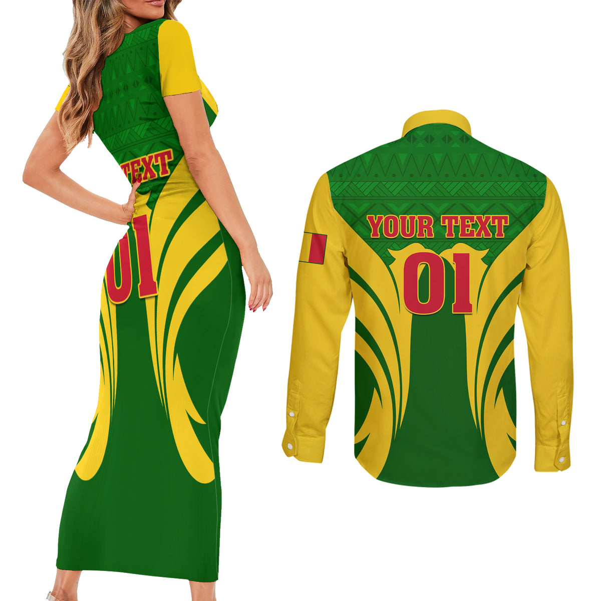 Mali Football Couples Matching Short Sleeve Bodycon Dress and Long Sleeve Button Shirt Tous Derriere Les Aigles Du Mali - Wonder Print Shop