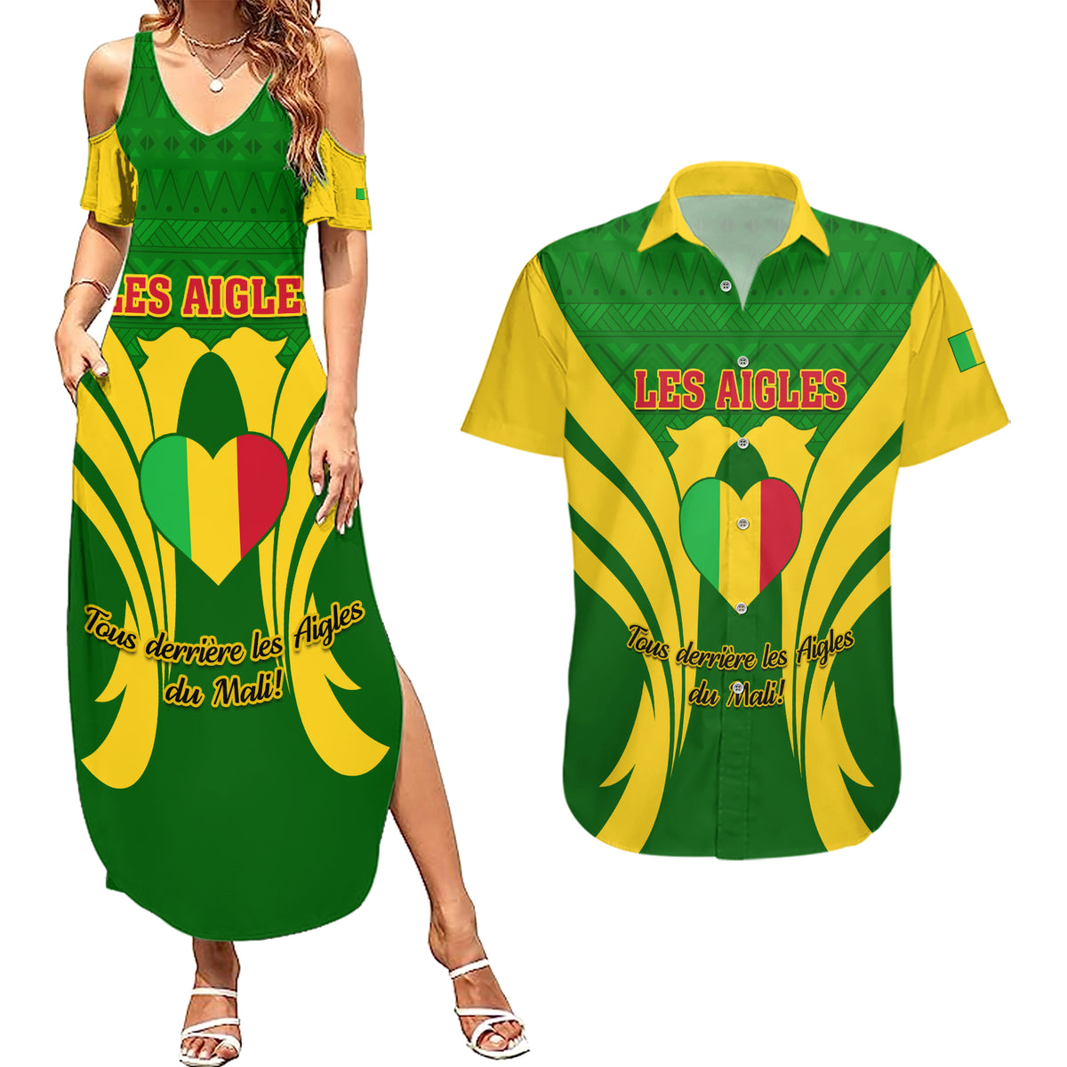 Mali Football Couples Matching Summer Maxi Dress and Hawaiian Shirt Tous Derriere Les Aigles Du Mali - Wonder Print Shop