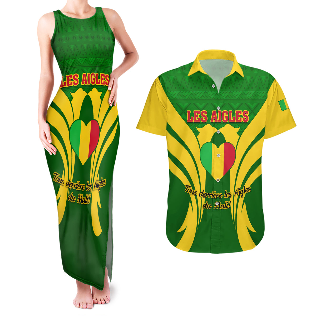 Mali Football Couples Matching Tank Maxi Dress and Hawaiian Shirt Tous Derriere Les Aigles Du Mali - Wonder Print Shop