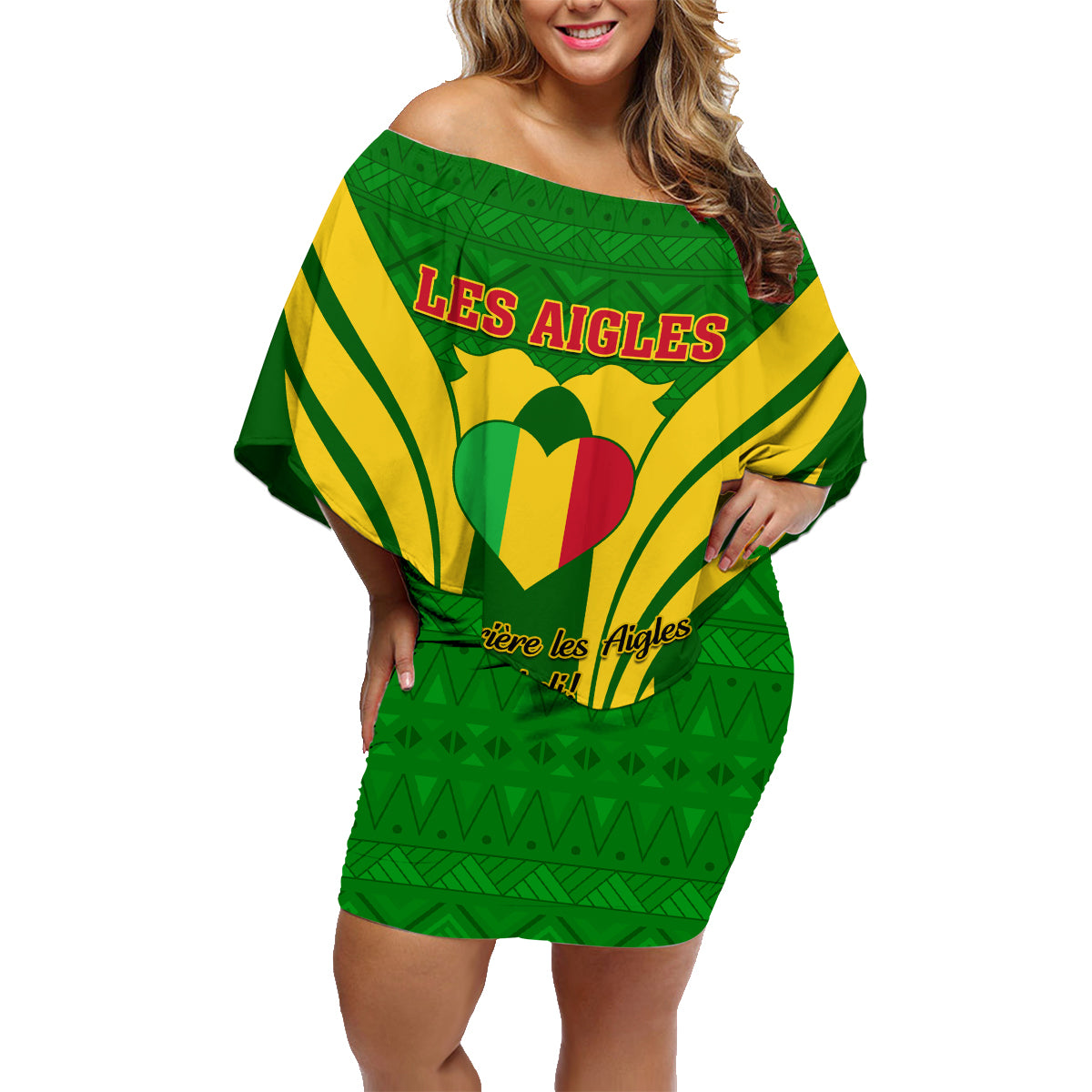 Mali Football Family Matching Off Shoulder Short Dress and Hawaiian Shirt Tous Derriere Les Aigles Du Mali - Wonder Print Shop