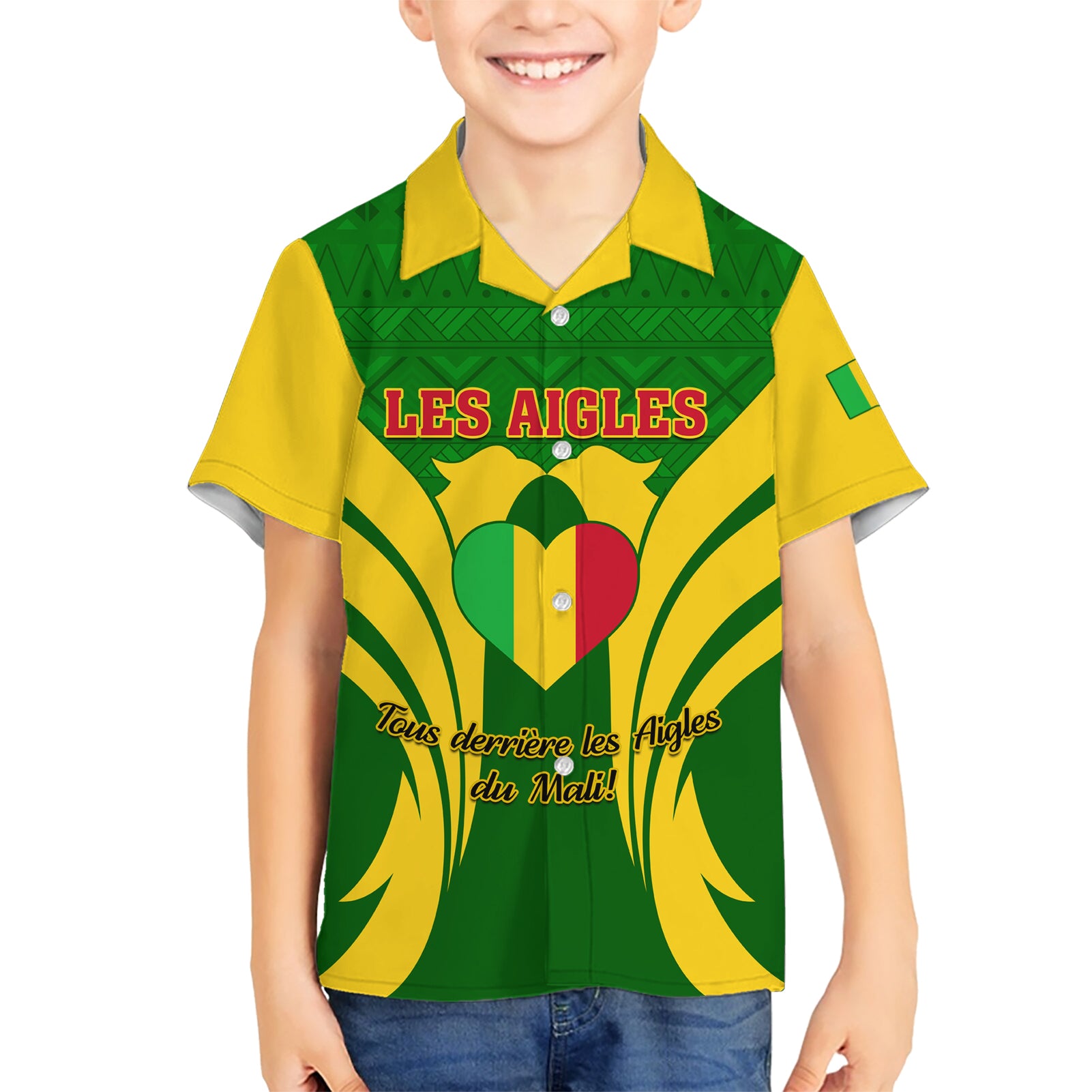 Mali Football Kid Hawaiian Shirt Tous Derriere Les Aigles Du Mali - Wonder Print Shop