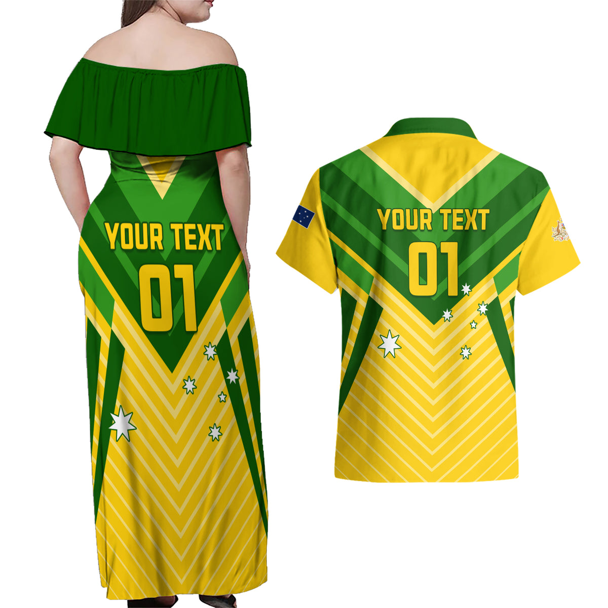 Australia Soccer Couples Matching Off Shoulder Maxi Dress and Hawaiian Shirt Go Socceroos - Wonder Print Shop