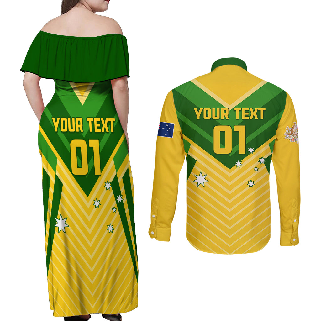 Australia Soccer Couples Matching Off Shoulder Maxi Dress and Long Sleeve Button Shirt Go Socceroos - Wonder Print Shop