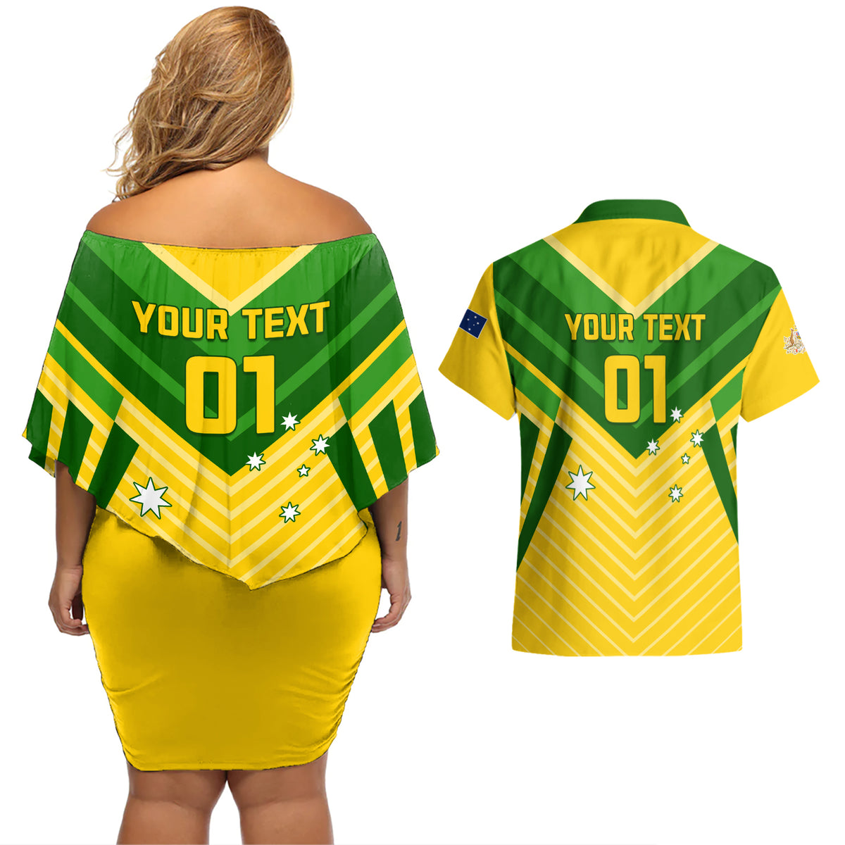 Australia Soccer Couples Matching Off Shoulder Short Dress and Hawaiian Shirt Go Socceroos - Wonder Print Shop