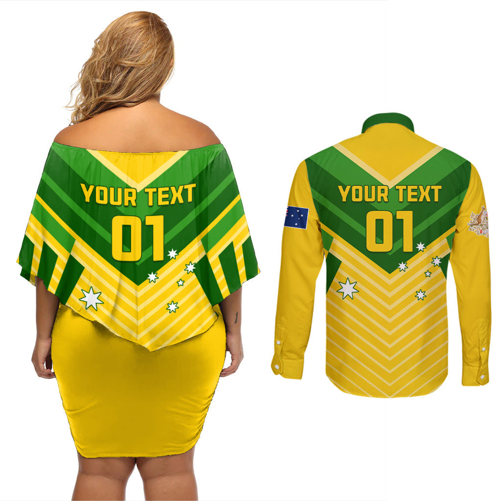 Australia Soccer Couples Matching Off Shoulder Short Dress and Long Sleeve Button Shirt Go Socceroos - Wonder Print Shop