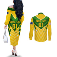 Australia Soccer Couples Matching Off The Shoulder Long Sleeve Dress and Long Sleeve Button Shirt Go Socceroos