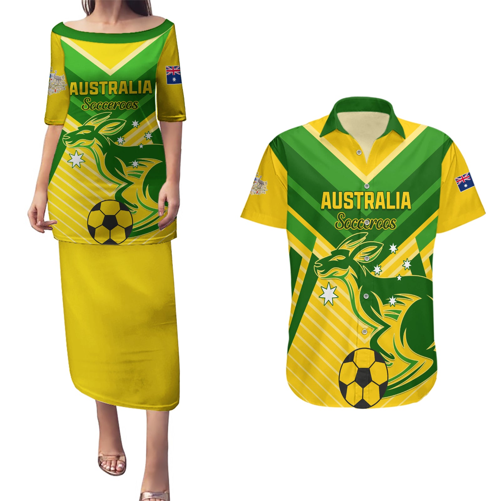 Australia Soccer Couples Matching Puletasi and Hawaiian Shirt Go Socceroos - Wonder Print Shop