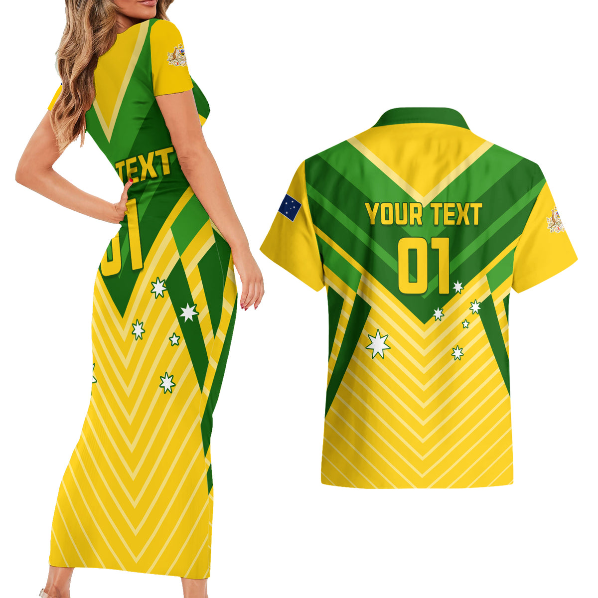 Australia Soccer Couples Matching Short Sleeve Bodycon Dress and Hawaiian Shirt Go Socceroos - Wonder Print Shop