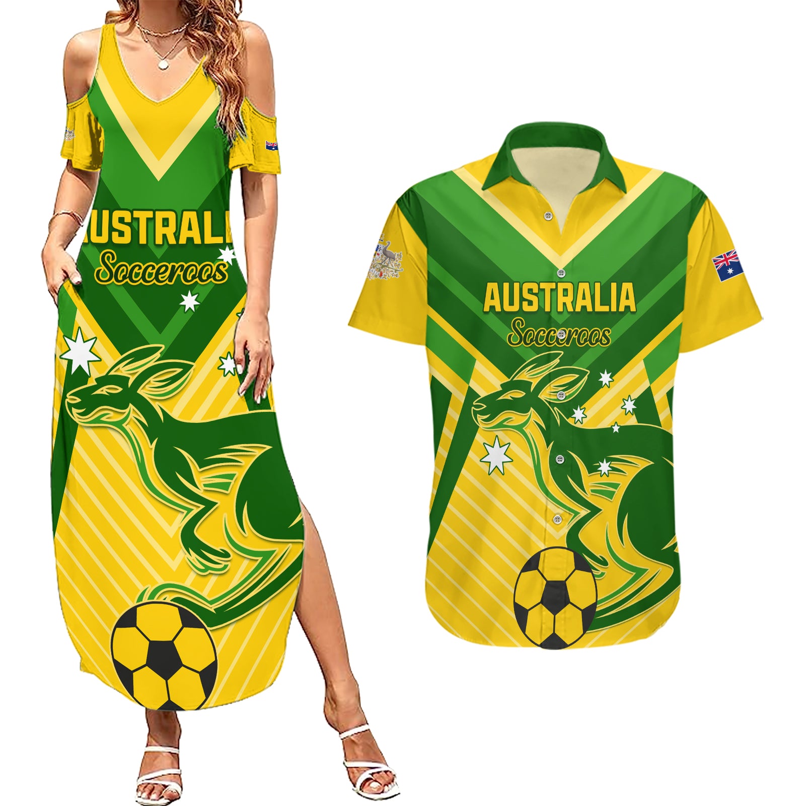 Australia Soccer Couples Matching Summer Maxi Dress and Hawaiian Shirt Go Socceroos - Wonder Print Shop