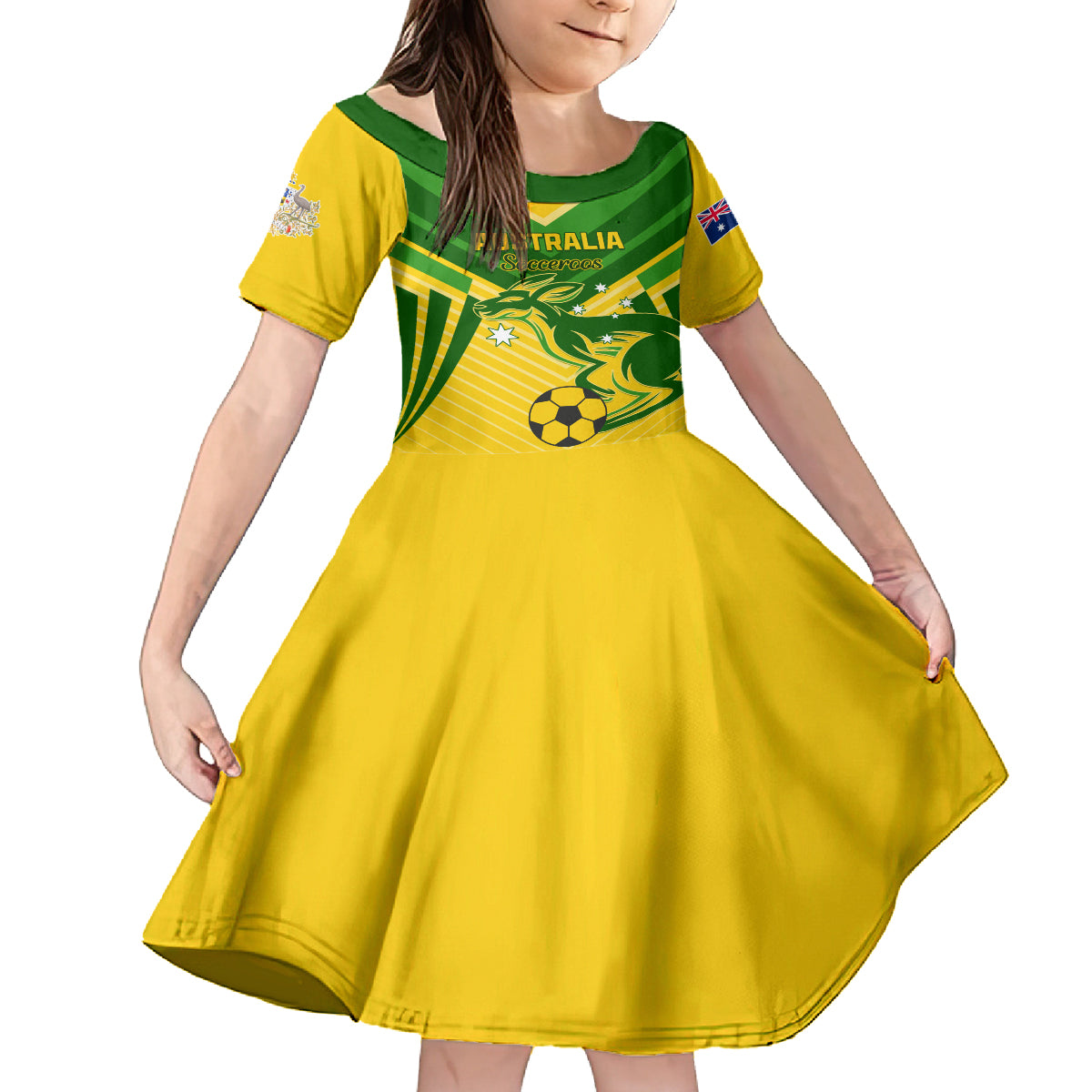 Australia Soccer Family Matching Long Sleeve Bodycon Dress and Hawaiian Shirt Go Socceroos - Wonder Print Shop