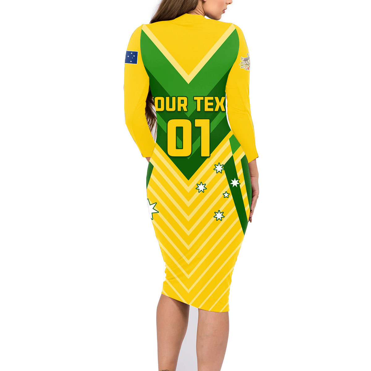 Australia Soccer Family Matching Long Sleeve Bodycon Dress and Hawaiian Shirt Go Socceroos - Wonder Print Shop