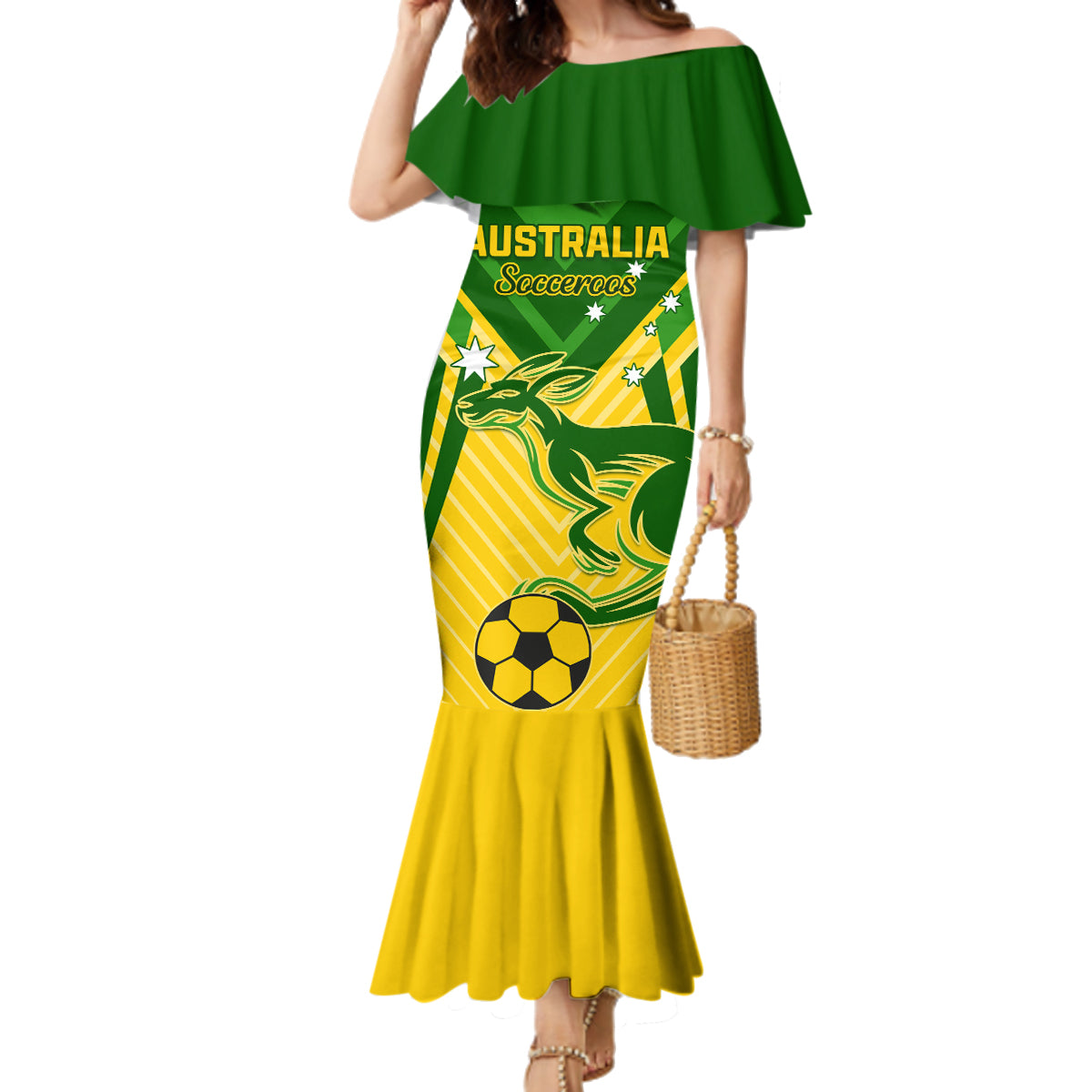 Australia Soccer Family Matching Mermaid Dress and Hawaiian Shirt Go Socceroos - Wonder Print Shop