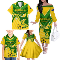 Australia Soccer Family Matching Off Shoulder Long Sleeve Dress and Hawaiian Shirt Go Socceroos - Wonder Print Shop
