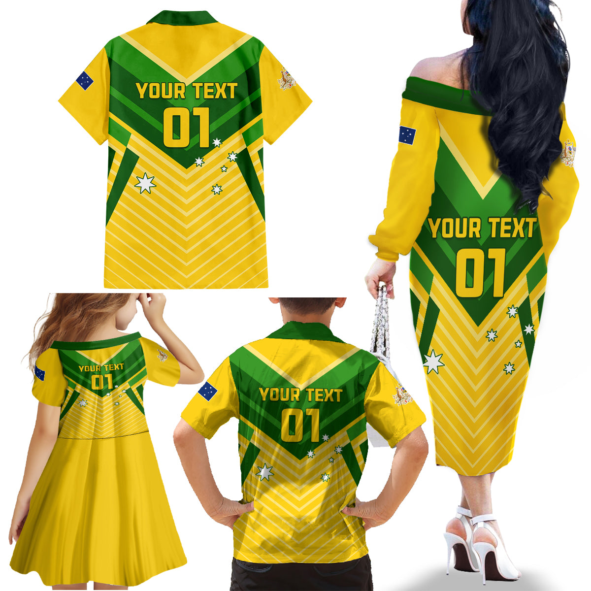 Australia Soccer Family Matching Off Shoulder Long Sleeve Dress and Hawaiian Shirt Go Socceroos - Wonder Print Shop
