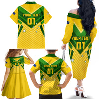 Australia Soccer Family Matching Off Shoulder Long Sleeve Dress and Hawaiian Shirt Go Socceroos - Wonder Print Shop