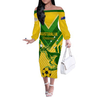Australia Soccer Family Matching Off Shoulder Long Sleeve Dress and Hawaiian Shirt Go Socceroos - Wonder Print Shop