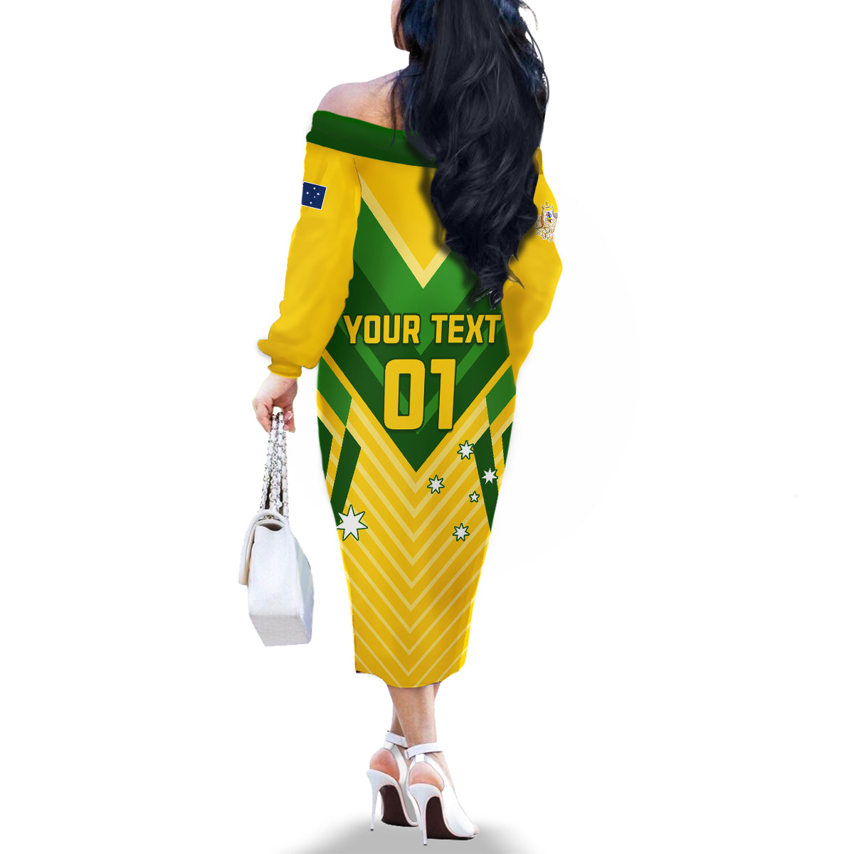 Australia Soccer Family Matching Off Shoulder Long Sleeve Dress and Hawaiian Shirt Go Socceroos - Wonder Print Shop