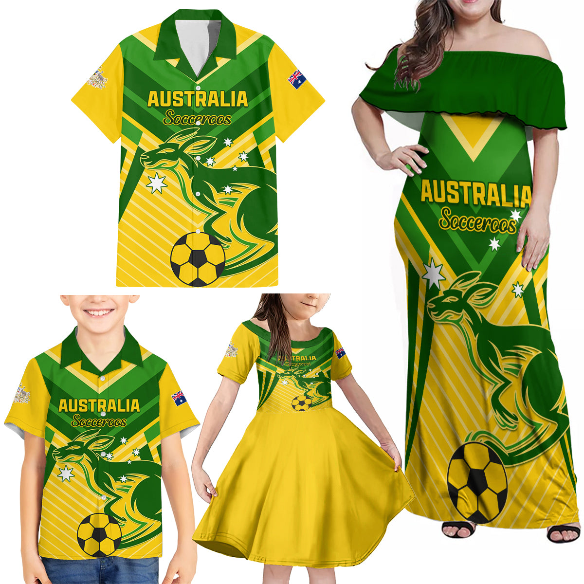 Australia Soccer Family Matching Off Shoulder Maxi Dress and Hawaiian Shirt Go Socceroos - Wonder Print Shop