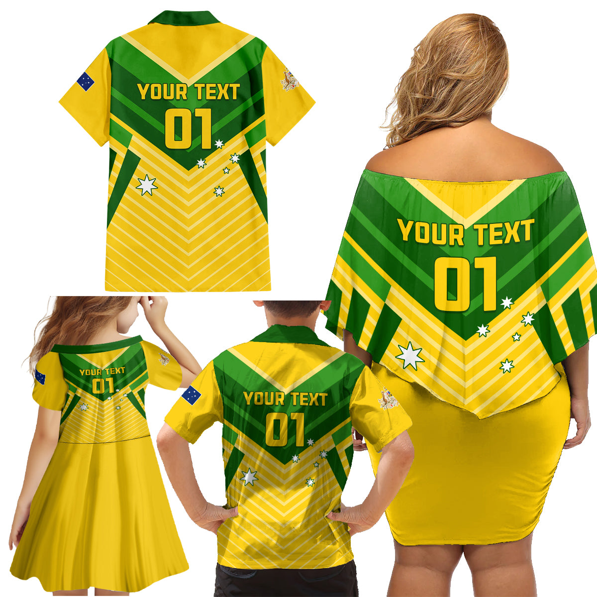 Australia Soccer Family Matching Off Shoulder Short Dress and Hawaiian Shirt Go Socceroos - Wonder Print Shop