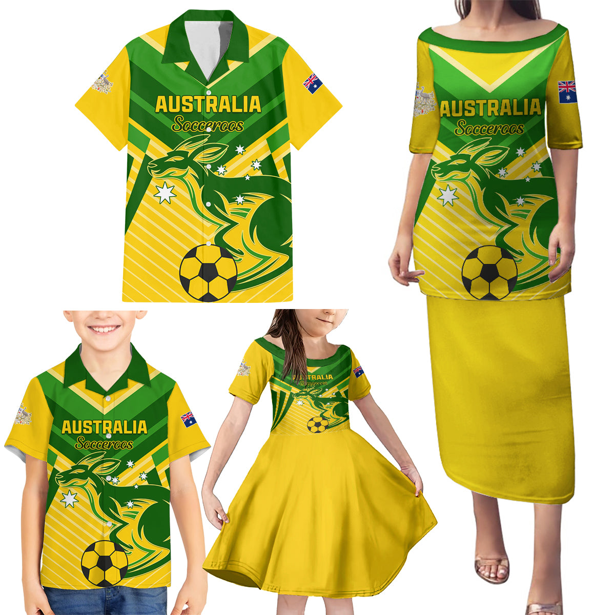 Australia Soccer Family Matching Puletasi and Hawaiian Shirt Go Socceroos - Wonder Print Shop