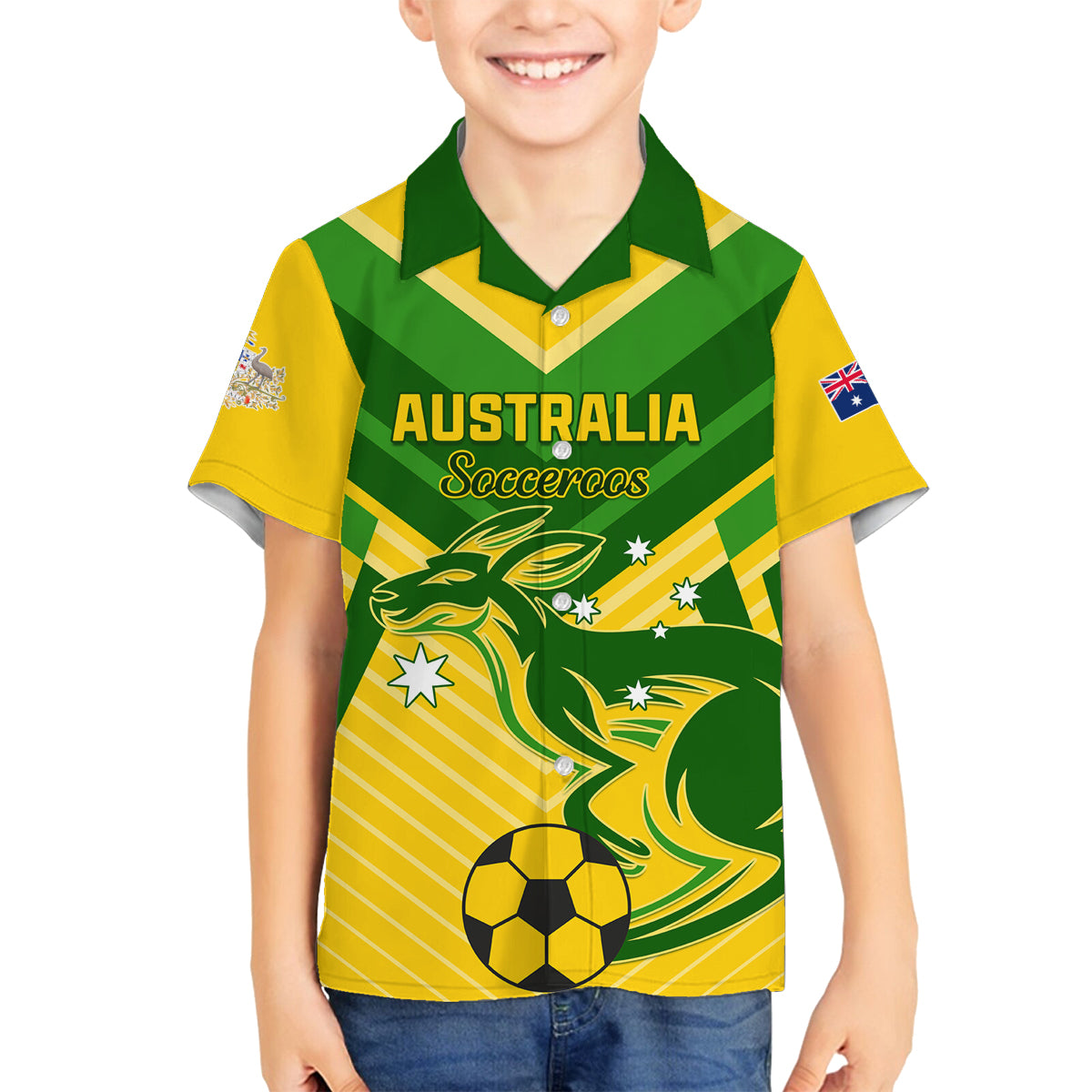 Australia Soccer Family Matching Puletasi and Hawaiian Shirt Go Socceroos - Wonder Print Shop